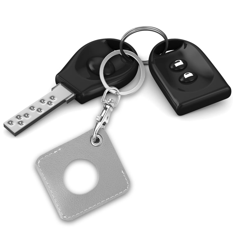 Square PU Leather Case Shockproof Anti-scratch Protective Cover with Keychain Ring Loop For AirTag 2nd Gen / AirTag 1st Gen(Light Grey) - HoMEdemic™ 