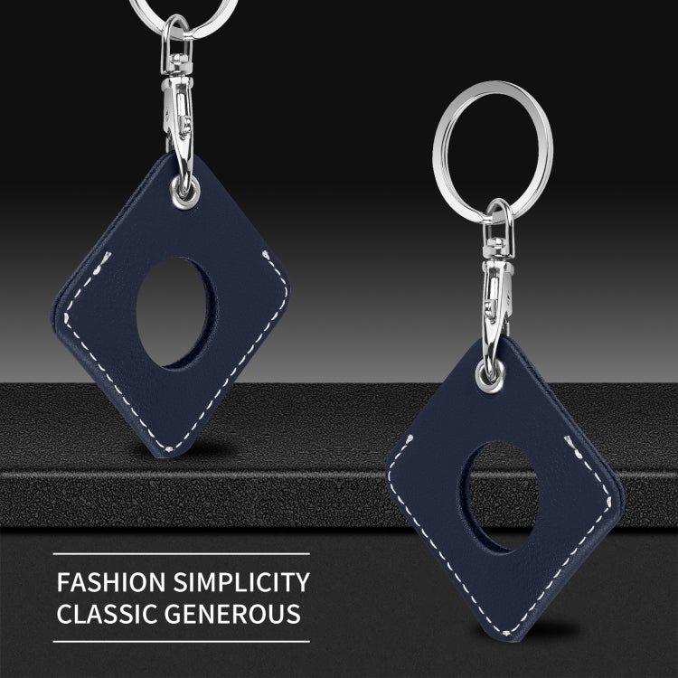 Square PU Leather Case Shockproof Anti-scratch Protective Cover with Keychain Ring Loop For AirTag 2nd Gen / AirTag 1st Gen(Night Blue) - HoMEdemic™ 