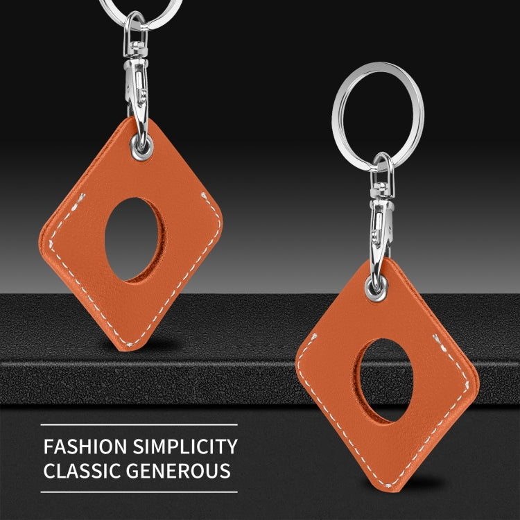 Square PU Leather Case Shockproof Anti-scratch Protective Cover with Keychain Ring Loop For AirTag 2nd Gen / AirTag 1st Gen(Orange) - HoMEdemic™ 