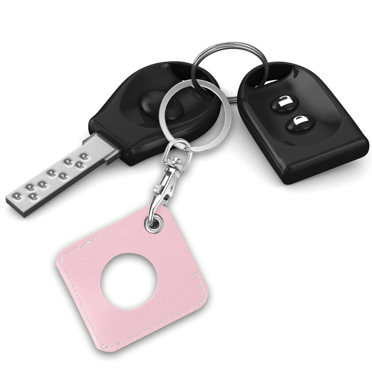 Square PU Leather Case Shockproof Anti-scratch Protective Cover with Keychain Ring Loop For AirTag 2nd Gen / AirTag 1st Gen(Pink) - HoMEdemic™ 