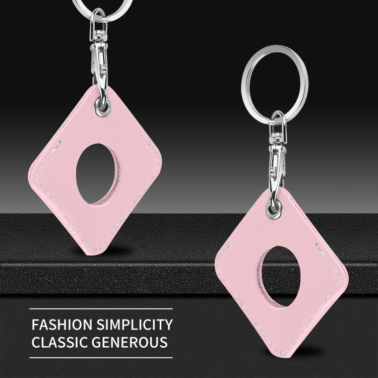 Square PU Leather Case Shockproof Anti-scratch Protective Cover with Keychain Ring Loop For AirTag 2nd Gen / AirTag 1st Gen(Pink) - HoMEdemic™ 