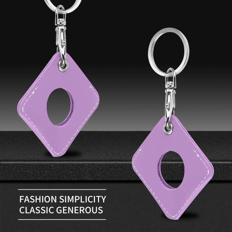 Square PU Leather Case Shockproof Anti-scratch Protective Cover with Keychain Ring Loop For AirTag 2nd Gen / AirTag 1st Gen(Purple) - HoMEdemic™ 