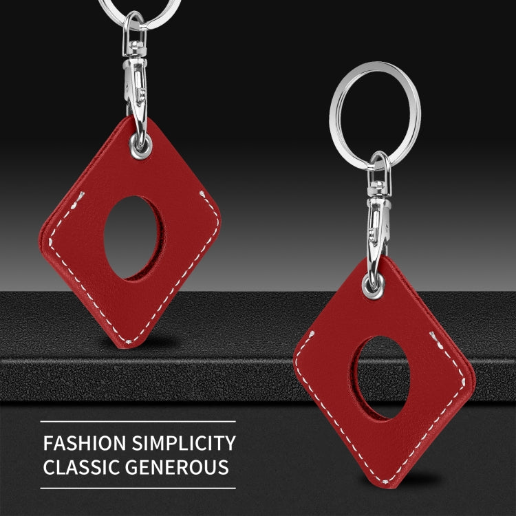 Square PU Leather Case Shockproof Anti-scratch Protective Cover with Keychain Ring Loop For AirTag 2nd Gen / AirTag 1st Gen(Red) - HoMEdemic™ 