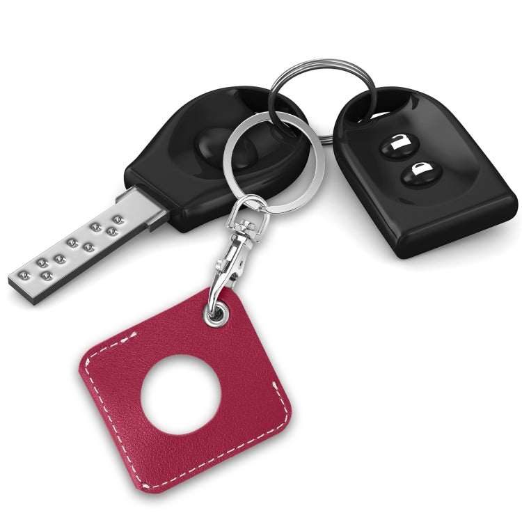 Square PU Leather Case Shockproof Anti-scratch Protective Cover with Keychain Ring Loop For AirTag 2nd Gen / AirTag 1st Gen(Rose Red) - HoMEdemic™ 