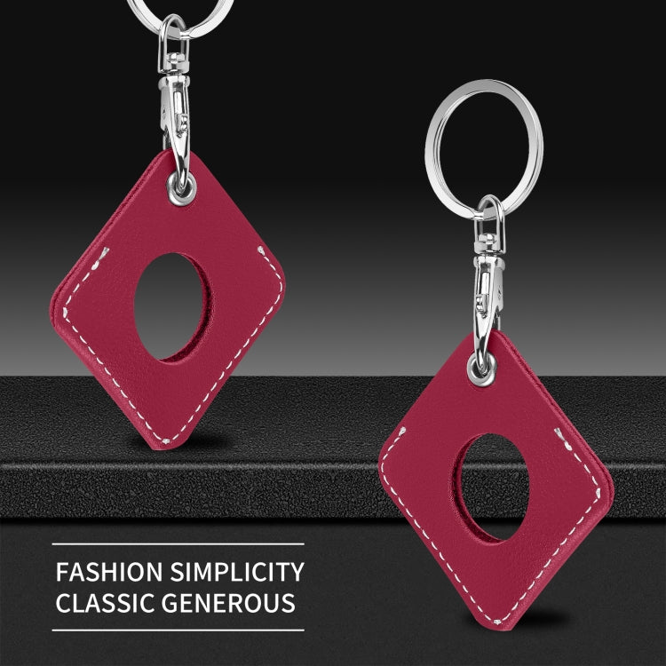 Square PU Leather Case Shockproof Anti-scratch Protective Cover with Keychain Ring Loop For AirTag 2nd Gen / AirTag 1st Gen(Rose Red) - HoMEdemic™ 