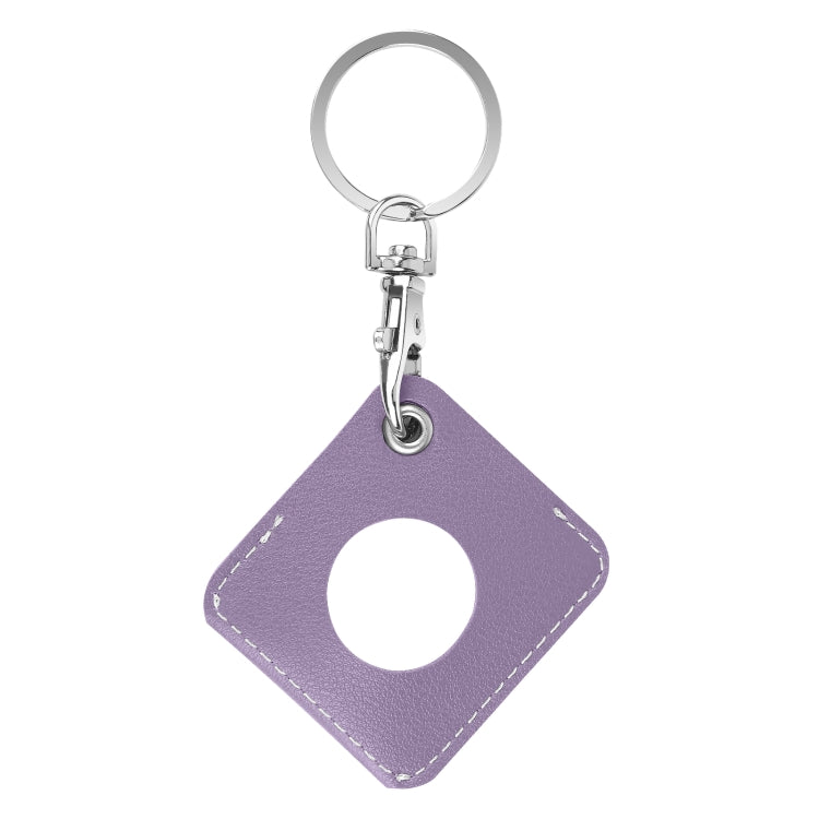 Square PU Leather Case Shockproof Anti-scratch Protective Cover with Keychain Ring Loop For AirTag 2nd Gen / AirTag 1st Gen(Taro Purple) - HoMEdemic™ 