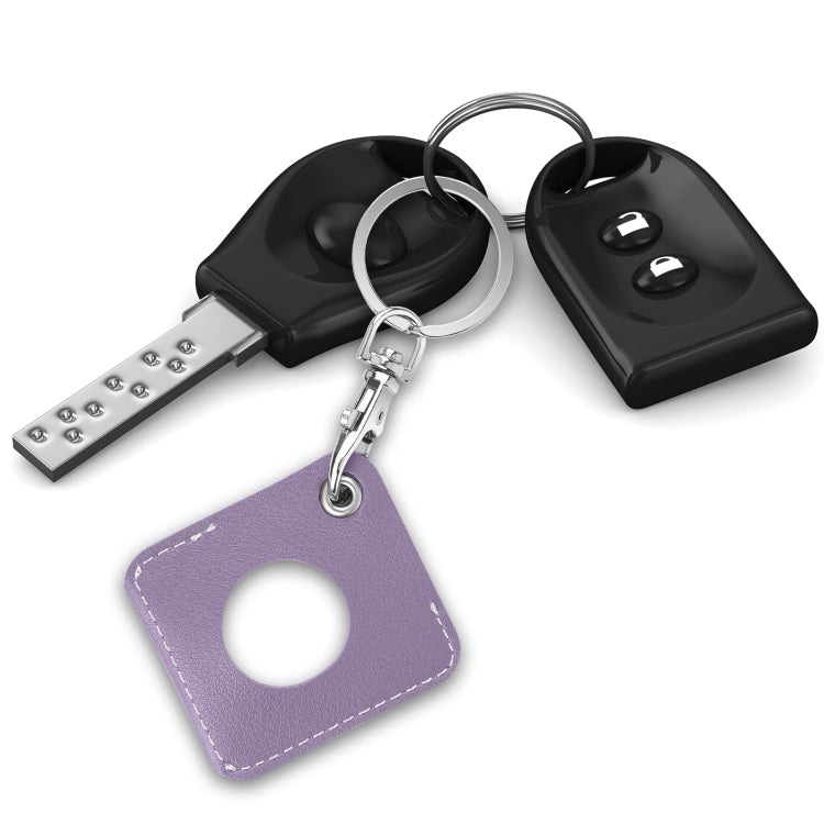 Square PU Leather Case Shockproof Anti-scratch Protective Cover with Keychain Ring Loop For AirTag 2nd Gen / AirTag 1st Gen(Taro Purple) - HoMEdemic™ 