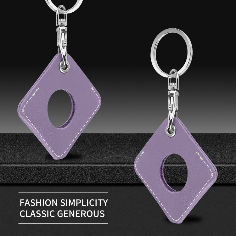 Square PU Leather Case Shockproof Anti-scratch Protective Cover with Keychain Ring Loop For AirTag 2nd Gen / AirTag 1st Gen(Taro Purple) - HoMEdemic™ 