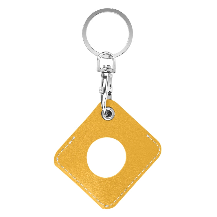 Square PU Leather Case Shockproof Anti-scratch Protective Cover with Keychain Ring Loop For AirTag 2nd Gen / AirTag 1st Gen(Yellow) - HoMEdemic™ 
