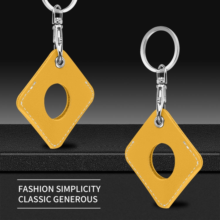Square PU Leather Case Shockproof Anti-scratch Protective Cover with Keychain Ring Loop For AirTag 2nd Gen / AirTag 1st Gen(Yellow) - HoMEdemic™ 