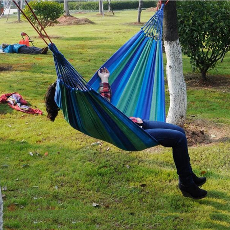 Stripe Outdoor Canvas Hammock Dual People Widening Swing Bed, Size: 190cm x 150cm, 190cm x 150cm (Blue), 190cm x 150cm (Red+Yellow), 200 x 150cm (Blue+Yellow) - HoMEdemic™ 