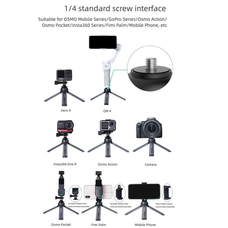 Sunnylife for Insta360 GO / DJI Osmo Action / GoPro Mount Bracket Stabilizer Aluminum Alloy Mini Tripod - HoMEdemic™ 