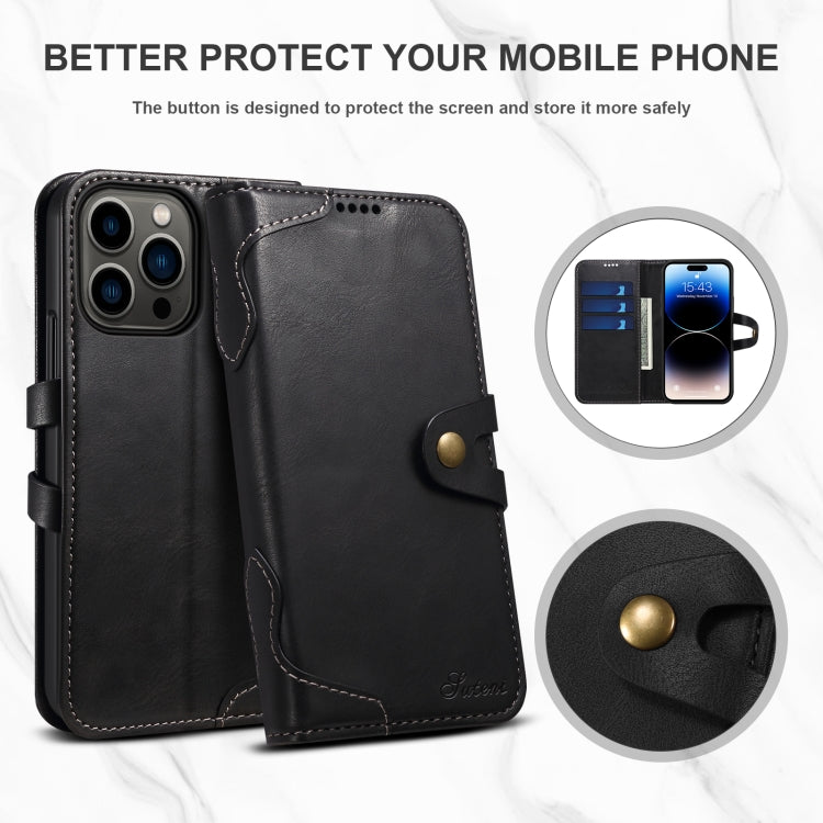 Suteni Calf Texture Buckle Wallet Leather Phone Case For iPhone 14 Pro Max(Black) - HoMEdemic™ 