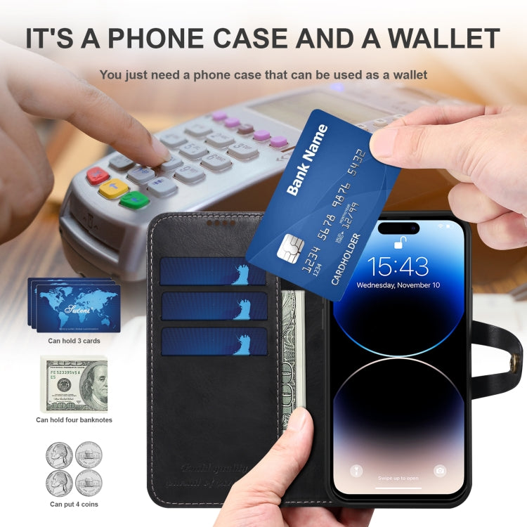 Suteni Calf Texture Buckle Wallet Leather Phone Case For iPhone 14 Pro Max(Black) - HoMEdemic™ 
