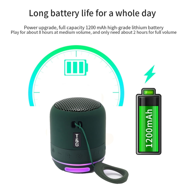 T&G TG294 TWS LED Mini Portable Wireless Stereo Sound Outdoor Speaker(Dark Green) - HoMEdemic™ 