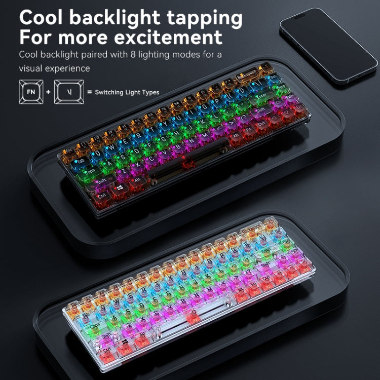 T-WOLF T40 68-Keys RGB Mixed Light Office Gaming Transparent Mechanical Keyboard(Yellow) - HoMEdemic™ 