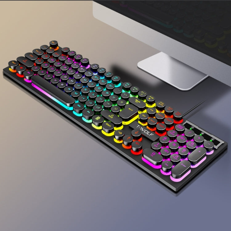 T-WOLF T80 104-Keys RGB Illuminated Office Game Wired Punk Retro Keyboard, Color: Black - HoMEdemic™ 