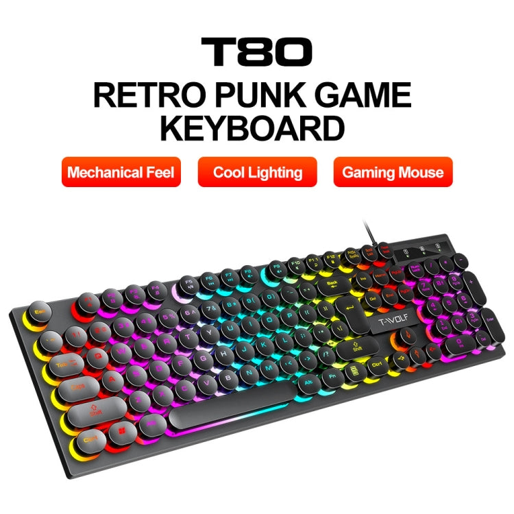 T-WOLF T80 104-Keys RGB Illuminated Office Game Wired Punk Retro Keyboard, Color: Black - HoMEdemic™ 