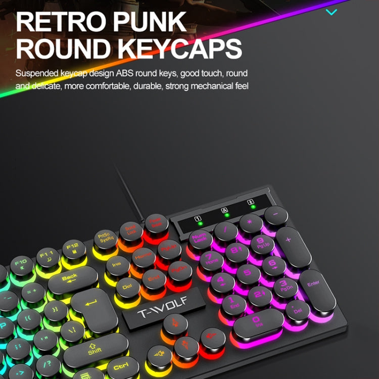 T-WOLF T80 104-Keys RGB Illuminated Office Game Wired Punk Retro Keyboard, Color: Black - HoMEdemic™ 