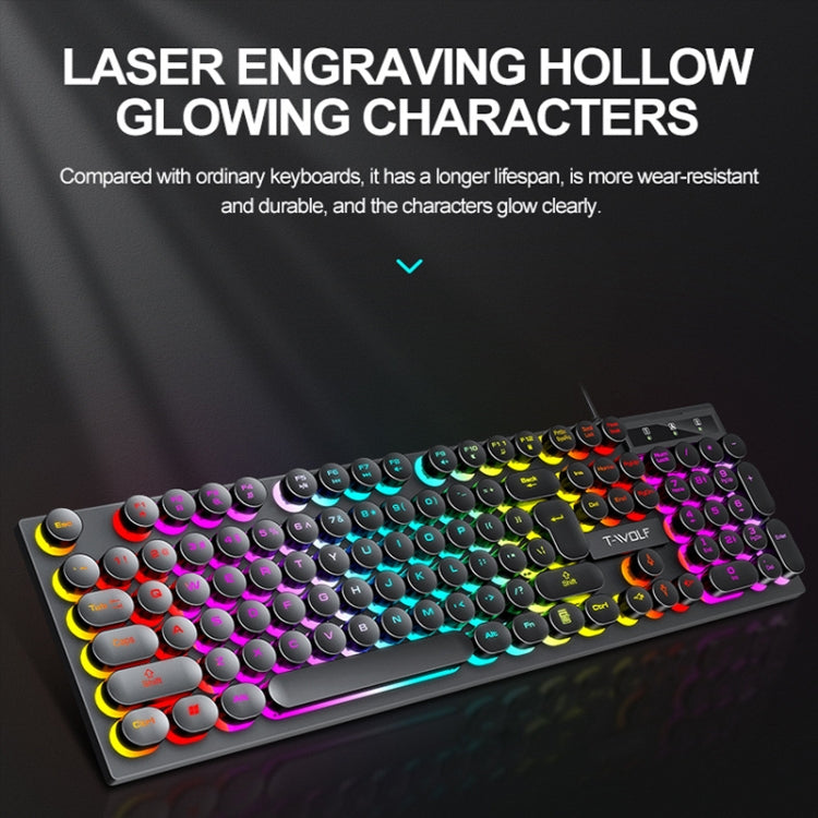 T-WOLF T80 104-Keys RGB Illuminated Office Game Wired Punk Retro Keyboard, Color: Black - HoMEdemic™ 