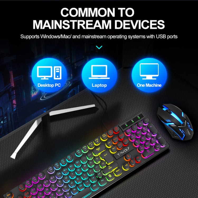 T-WOLF T80 104-Keys RGB Illuminated Office Game Wired Punk Retro Keyboard, Color: Black - HoMEdemic™ 