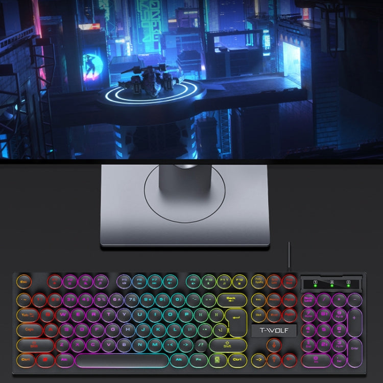 T-WOLF T80 104-Keys RGB Illuminated Office Game Wired Punk Retro Keyboard, Color: Black - HoMEdemic™ 
