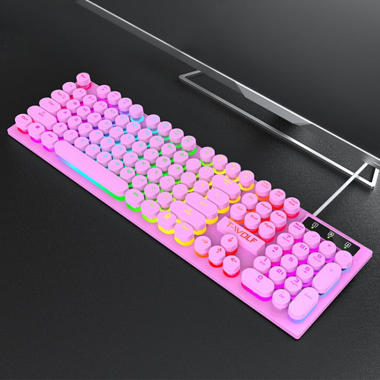 T-WOLF T80 104-Keys RGB Illuminated Office Game Wired Punk Retro Keyboard, Color: Pink - HoMEdemic™ 