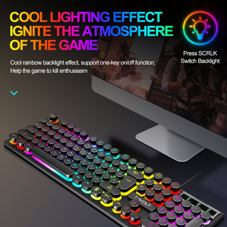 T-WOLF T80 104-Keys RGB Illuminated Office Game Wired Punk Retro Keyboard, Color: Pink - HoMEdemic™ 