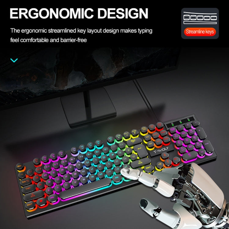 T-WOLF T80 104-Keys RGB Illuminated Office Game Wired Punk Retro Keyboard, Color: Pink - HoMEdemic™ 
