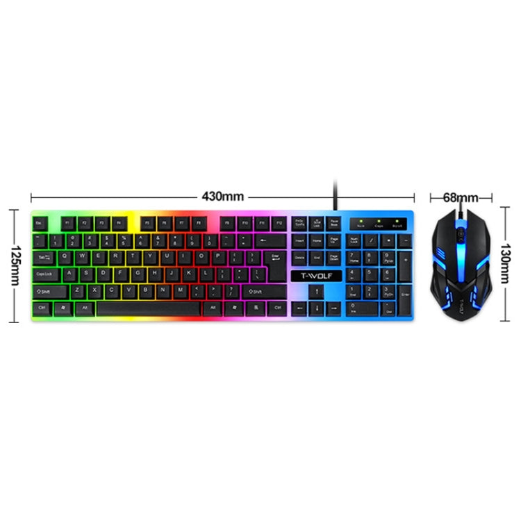 T-WOLF TF230 Colorful Light Effect Game Office Computer Wired Keyboard and Mouse Kit(Black) - HoMEdemic™ 