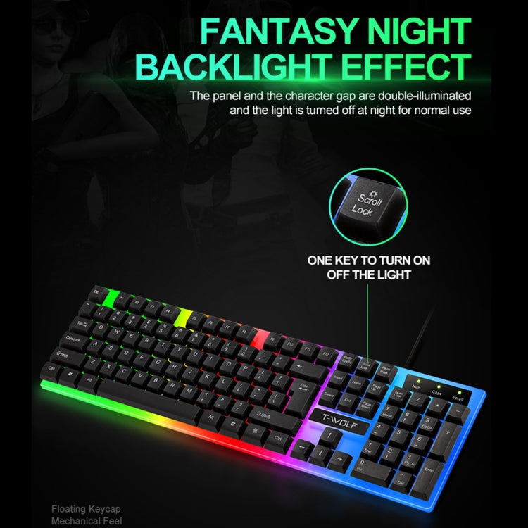 T-WOLF TF230 Colorful Light Effect Game Office Computer Wired Keyboard and Mouse Kit(Black) - HoMEdemic™ 