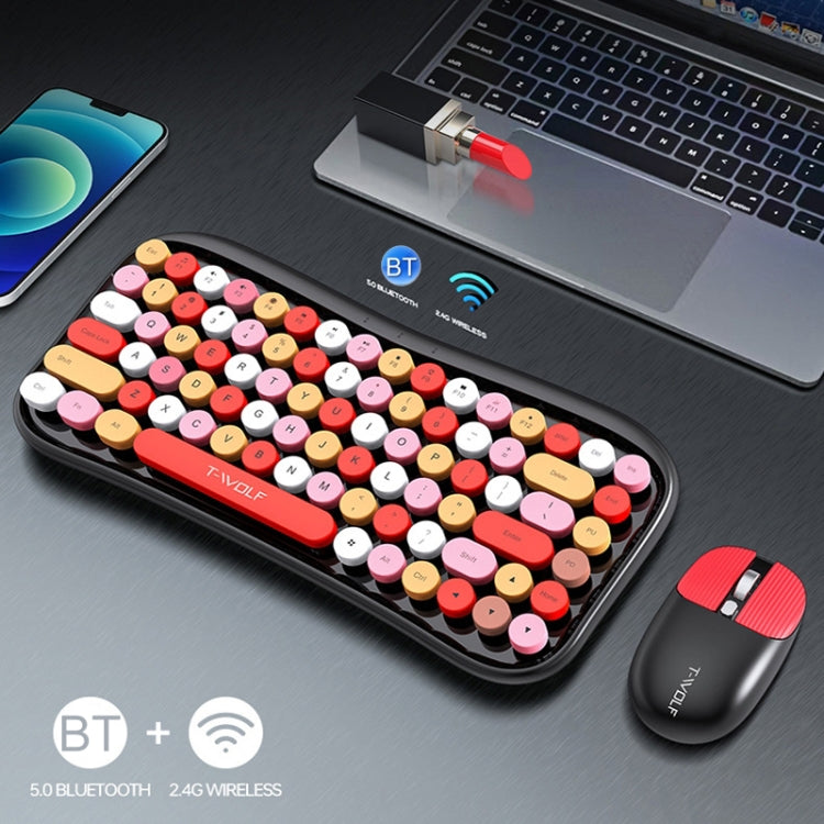 T-WOLF TF660 2.4G+5.0 Bluetooth Dual-Mode Retro Wireless Keyboard And Mouse Set(Black Red) - HoMEdemic™ 