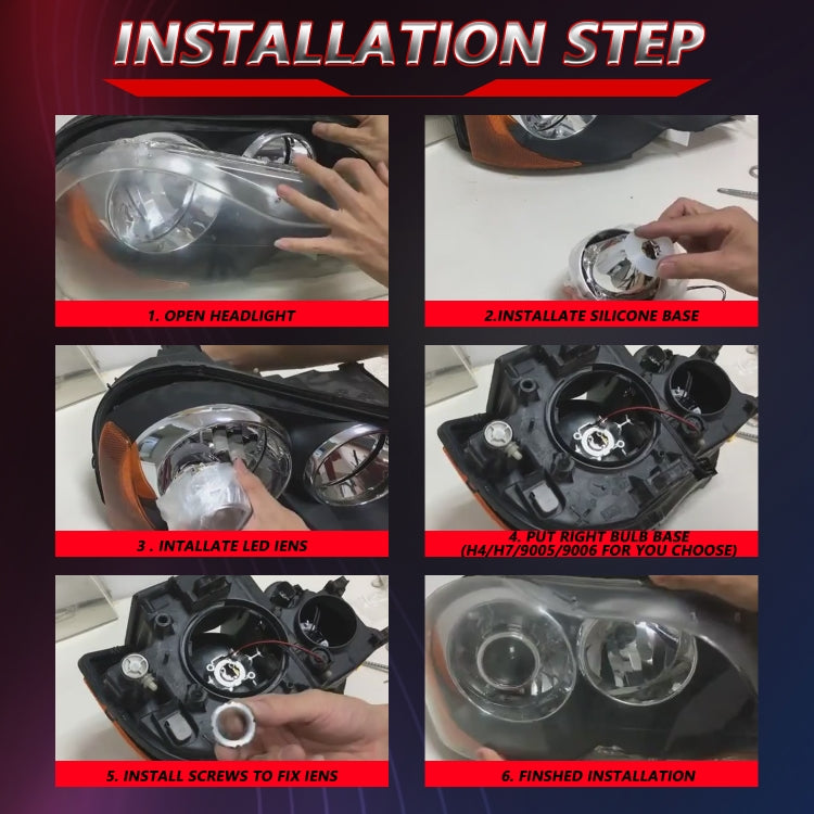 T01 1 Pair 3 inch Car Bifocal LED Lens Headlight, Left Driving (Black) - HoMEdemic™ 