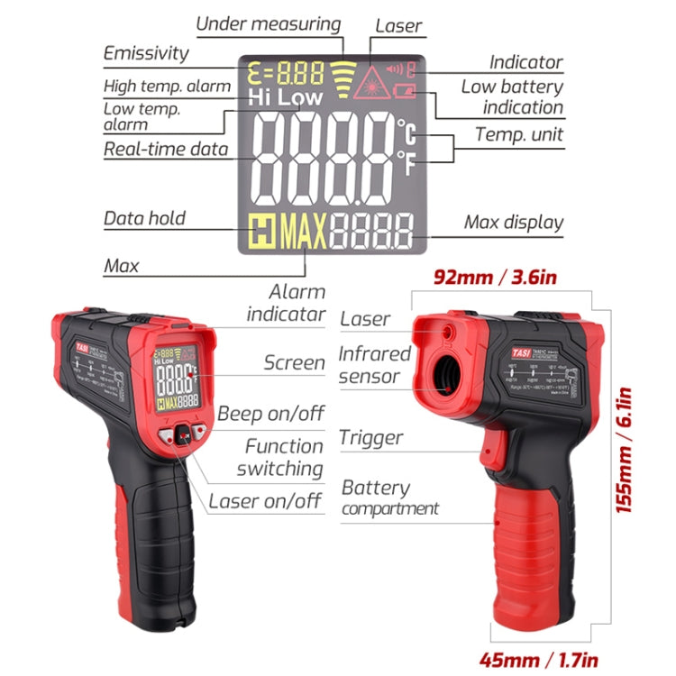 TASI TA601C -50-880 Degrees Celsius Infrared Thermometer Electronic Color Screen Thermometer - HoMEdemic™ 