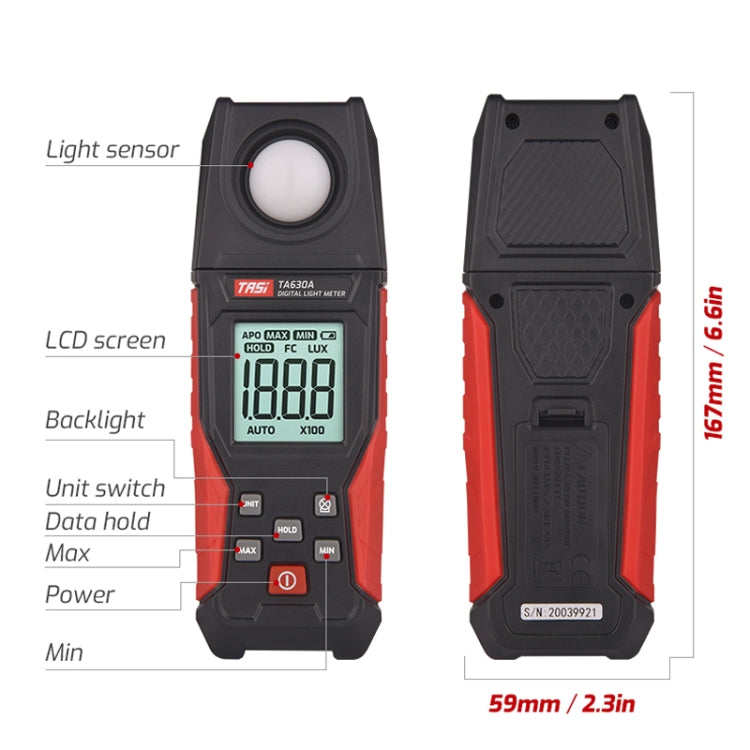 TASI TA630A Integrated Digital Light Meter Illuminance Lux Meter Backlight LCD Display 0.1-200000LUX/0.01-20000FC Light Sensor Tester - HoMEdemic™ 