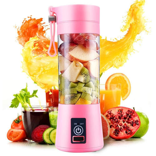 USB Rechargeable Electric Automatic Vegetable Fruit Citrus Orange Juice Maker Cup Mixer Bottle (380ML)(6 Blades Pink) - HoMEdemic™ 