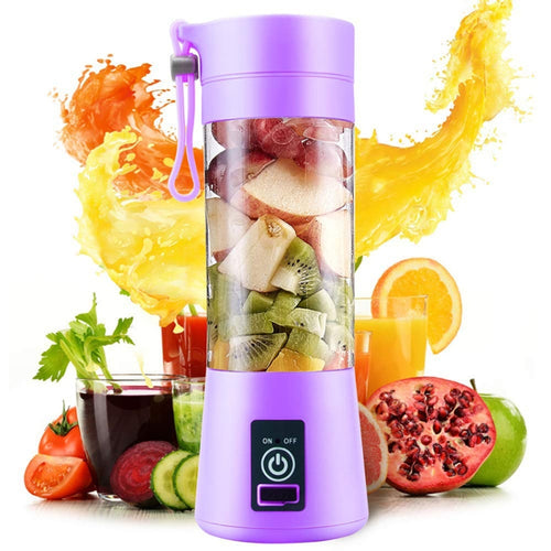 USB Rechargeable Electric Automatic Vegetable Fruit Citrus Orange Juice Maker Cup Mixer Bottle (380ML)(6 Blades Purple) - HoMEdemic™ 