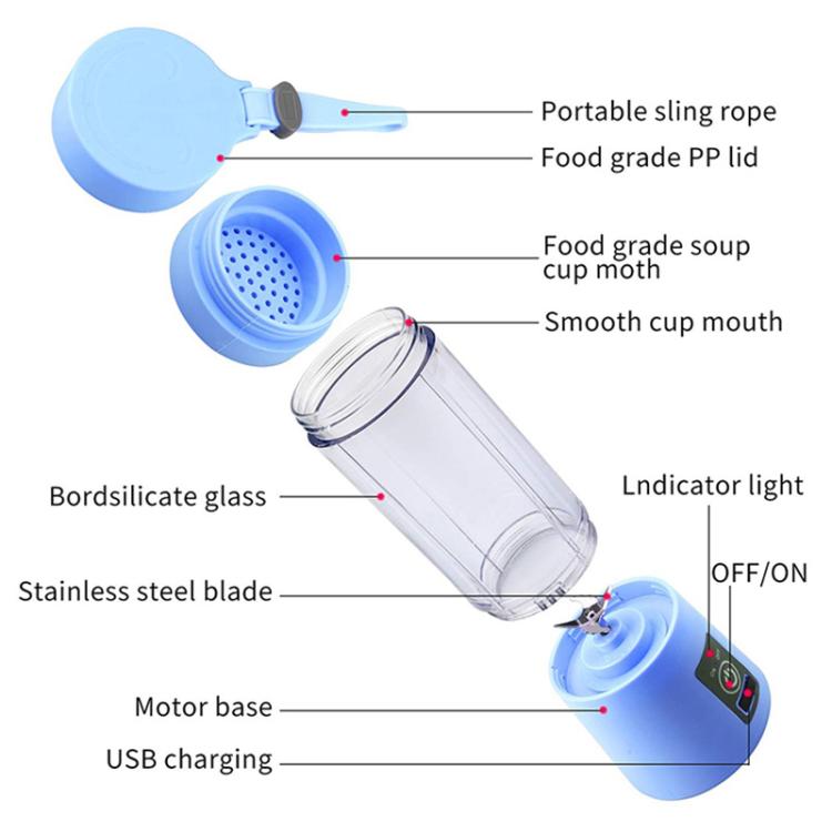 USB Rechargeable Electric Automatic Vegetable Fruit Citrus Orange Juice Maker Cup Mixer Bottle (380ML)(6 Blades Pink) - HoMEdemic™ 
