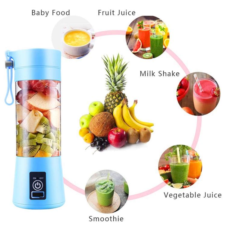 USB Rechargeable Electric Automatic Vegetable Fruit Citrus Orange Juice Maker Cup Mixer Bottle (380ML)(6 Blades Blue) - HoMEdemic™ 