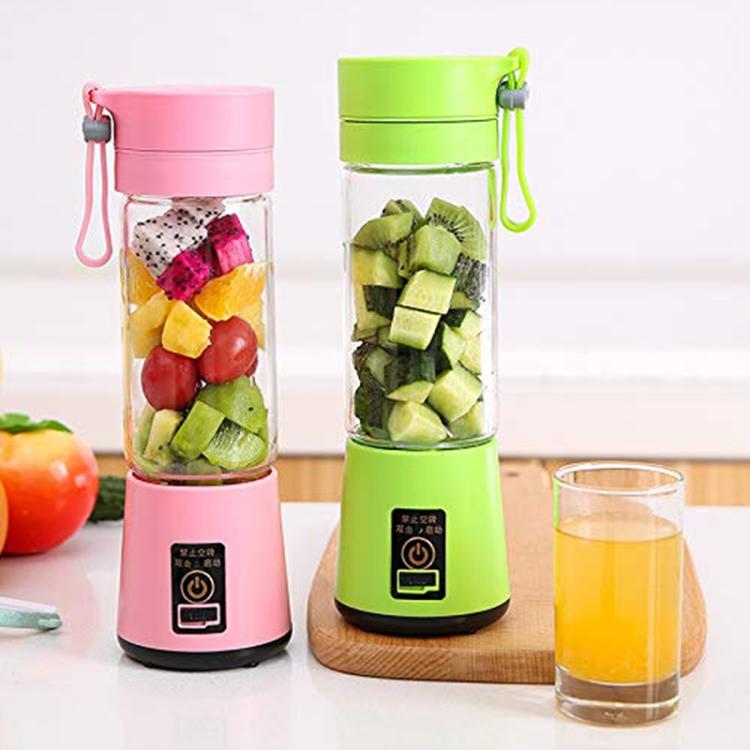 USB Rechargeable Electric Automatic Vegetable Fruit Citrus Orange Juice Maker Cup Mixer Bottle (380ML)(6 Blades Blue) - HoMEdemic™ 