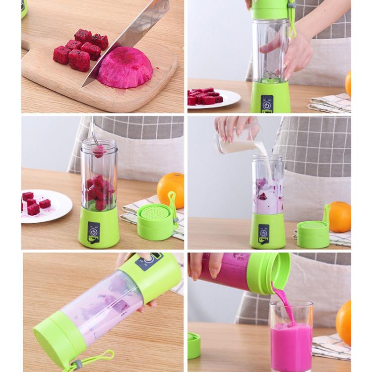 USB Rechargeable Electric Automatic Vegetable Fruit Citrus Orange Juice Maker Cup Mixer Bottle (380ML)(6 Blades Blue) - HoMEdemic™ 