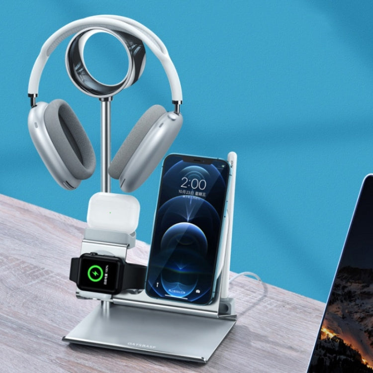 Oatsbasf 5 in 1 Multi-Function Earphone Storage Bracket Wireless Charging Base Bracket(Silver) - HoMEdemic™ 