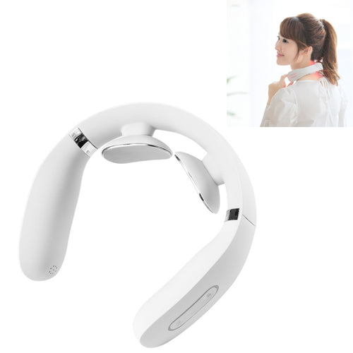 Neck Protector Intelligent Wireless Meridian Electric Physiotherapy Pulse Shoulder and Neck Massager, Style:English Voice Broadcast(Glutinous Rice White) - HoMEdemic™ 