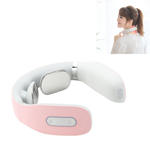 Neck Protector Intelligent Wireless Meridian Electric Physiotherapy Pulse Shoulder and Neck Massager, Style:English Voice Broadcast(Girlish Pink) - HoMEdemic™ 