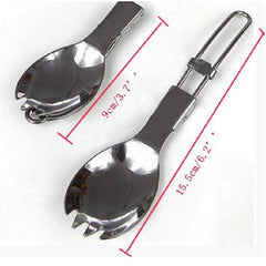 2 PCS Outdoor Camping Hiking Stainless Steel Metal Fork Spoon Tableware Cookout Picnic Folding Spork - HoMEdemic™ 