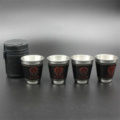 4 in 1 70ml Outdoor Camping Tableware Travel Cups Set Picnic Supplies Stainless Steel Wine Beer Cup Whiskey Mugs PU Leather - HoMEdemic™ 