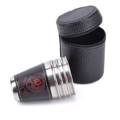 4 in 1 70ml Outdoor Camping Tableware Travel Cups Set Picnic Supplies Stainless Steel Wine Beer Cup Whiskey Mugs PU Leather - HoMEdemic™ 
