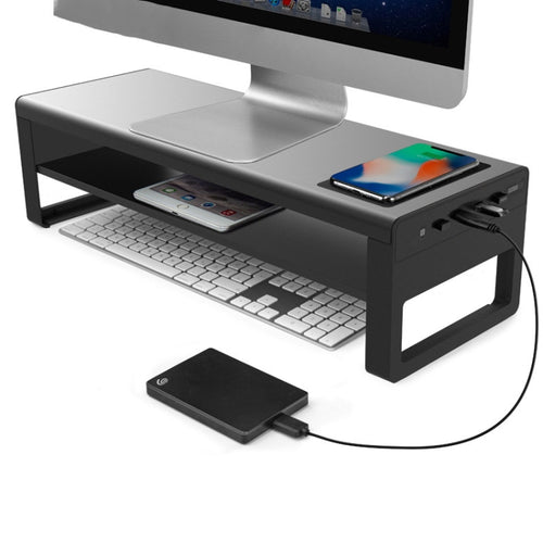 Vaydeer Metal Display Increase Rack Multifunctional Usb Wireless Laptop Screen Stand, Style:L-Fast Charge Double Layer-Black(Fast Charger+3xUSB) - HoMEdemic™ 