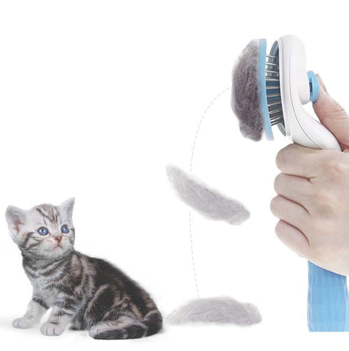 Stainless Steel Needle Automatic Cleaning Pet Hair Removal Dog Brush Pet Comb(Gray Thick Needle) - HoMEdemic™ 