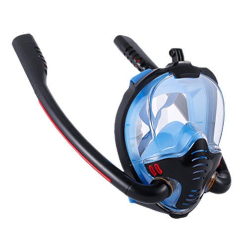 Snorkeling Mask Double Tube Silicone Full Dry Diving Mask Adult Swimming Mask Diving Goggles, Size: S/M(Black/Blue) - HoMEdemic™ 